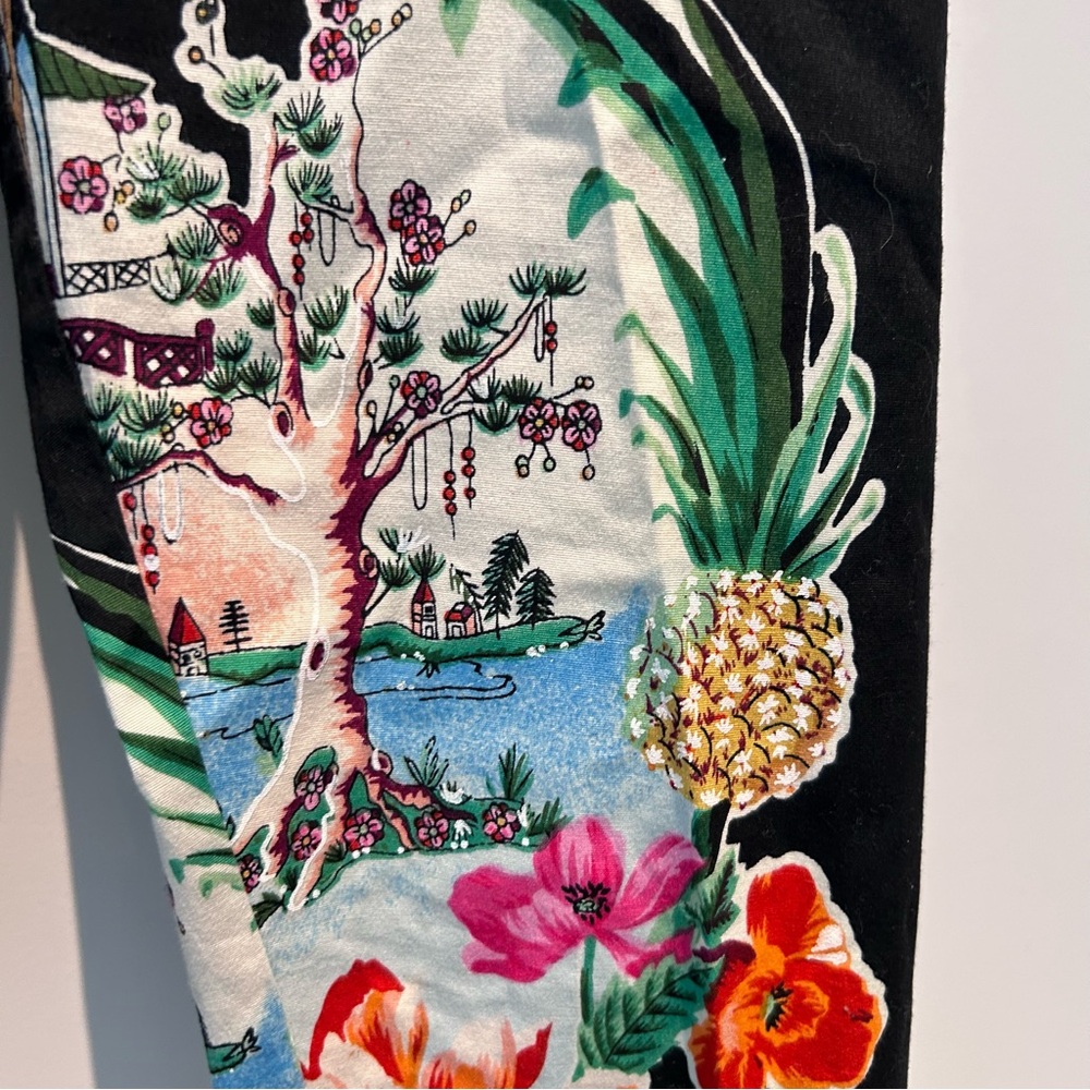Rene Derhy Cropped Capri Pants Black Japanese motif vintage boho unique retro S - Picture 4 of 6